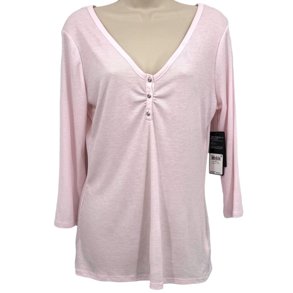 Guess Henley Women's XL NWT Pastel Pink 3-Button 3/4 Sleeve Soft Girl Minimalist